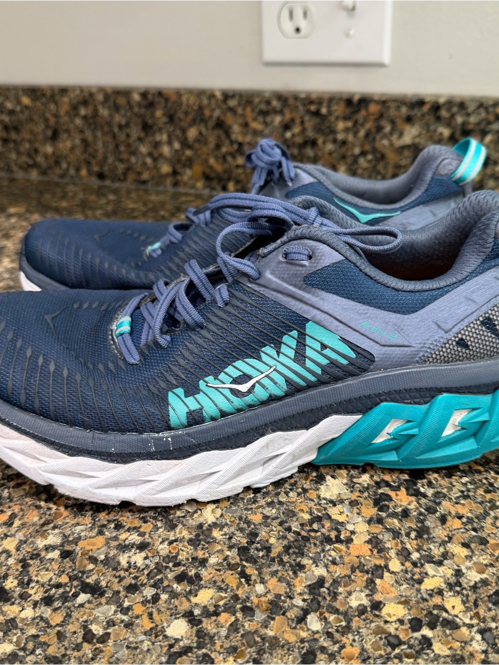 Hoka Navy and Teal Trail Running Shoes ladies 8 wide